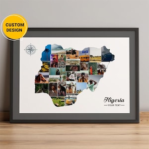 Custom Photo Collage Map Of Nigeria, Nigeria On World Map, Nigeria Map Africa, Nigeria Map In World Map, Nigeria Wall Decor Nigerian Art