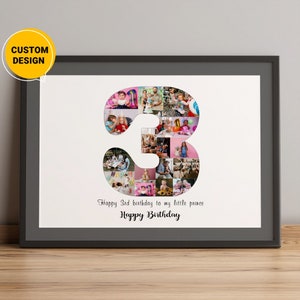 Personalized 3 Year Old Birthday Gift, Number Collage Birthday Gifts For 3 Year Olds, Birthday Gift For Daughter, Birthday Gift For Her