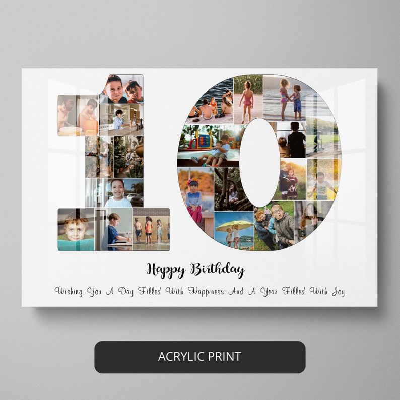 Custom Collage Birthday Gifts for 10 Year Olds, Number Collage 10 Year