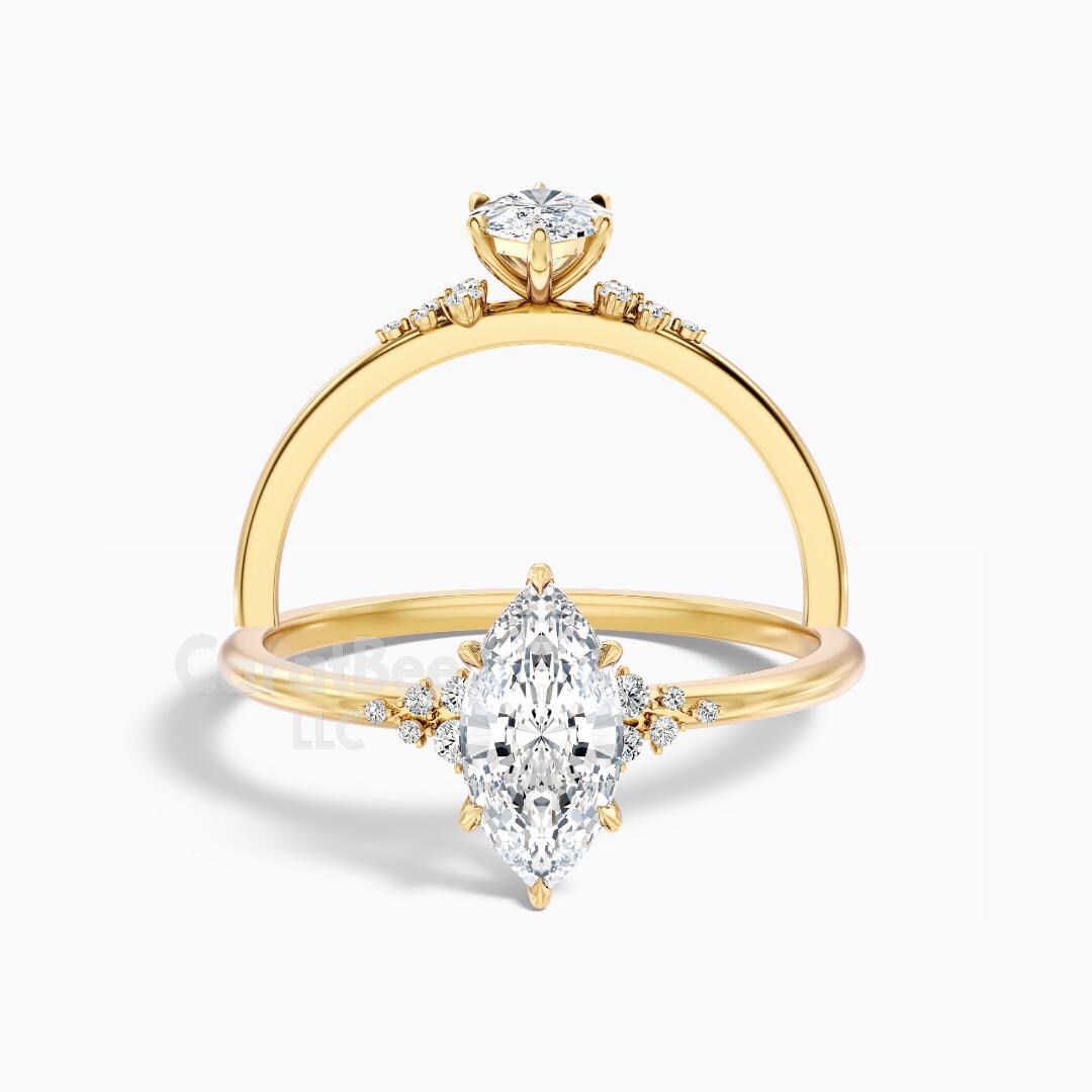 Marquise Cut Lab Grown Diamond Ring, Vintage Inspired Engagement Ring ...