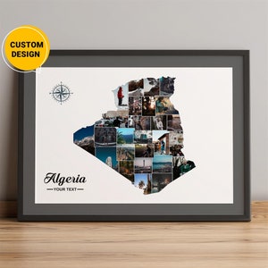 Gepersonaliseerde Algerije kaart Afrika, fotocollage kaart van Algerije, land van Algerije kaart, kaart van Algerije in Afrika, kaart van Algerije kaart kunst aan de muur