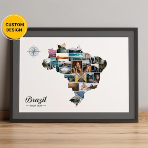 Personalisierte Brasilien Karte, Fotocollage Karte von Brasilien, Brasilien Landkarte, Weltkarte in Brasilien, Weltkarte Wandkunst, Brasilien Reisekarte