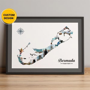 Gepersonaliseerde Bermuda-kaart fotocollage geschenken, Bermuda-kaart collage, Bermuda-hoofdstad, kaart presenteert geschenken, wereldkaart kunst aan de muur