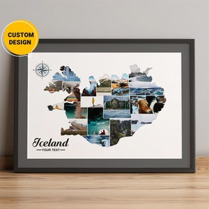 Personalisierte Island Karte, Fotocollage Karte von Island, Karte von Island und Europa, Island Land auf der Karte, bestes Weihnachtsgeschenk Kartenwandkunst