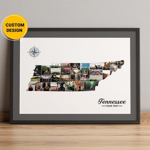 Cadeaux personnalisés avec collage de photos de carte du Tennessee, carte du comté du Tennessee, villes de carte du Tennessee, collage de cartes, cadeaux de l'état du Tennessee