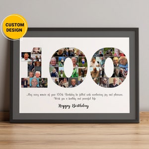 Custom 100th Birthday Gifts, Number Photo Collage Gifts For A 100th Birthday, Birthday Gifts For Grandparents, Birthday Gifts For Friends
