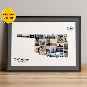 Carte personnalisée de l'Oklahoma, collage de photos, carte de l'état de l'Oklahoma, carte de l'Oklahoma avec les villes, carte de l'Oklahoma des Etats-Unis, meilleur cadeau de Noël, cadeau photo de carte
