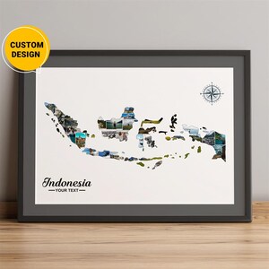 Aangepaste Indonesië kaart fotocollage geschenken, Indonesië Bali op kaart, kaart presenteert geschenken, unieke cadeaus voor kerst, wereldkaart kunst aan de muur