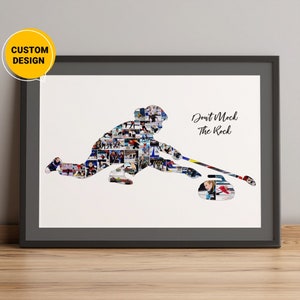 Personalisiertes Curling-Foto-Collage-Geschenk, Curling-Trainer-Geschenk, Jungen-Sport-Geschenk, Curler-Player-Geschenk, Sport-Themen-Geschenk, Curling-Wandkunst
