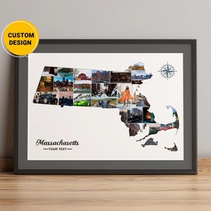 Aangepaste kaart Massachusetts, fotocollagekaart van Massachusetts, kaart Massachusetts County, kaart Massachusetts State, kaart Massachusetts