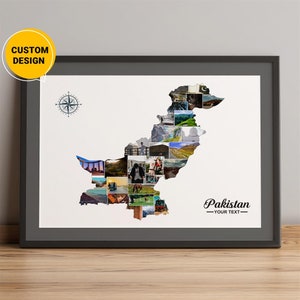 Gepersonaliseerde kaart Pakistan, fotocollagekaart van Pakistan, Pakistan op kaart fotocollage, unieke cadeaus voor kerst, aangepaste staatscollage