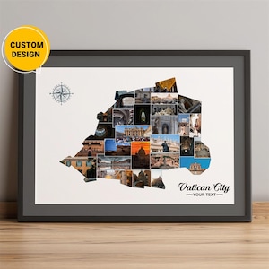 Gepersonaliseerde kaart Vaticaanstad, fotocollagekaart, Vaticaanstad op kaart, wereldkaart kunst aan de muur, beste kerstcadeau, unieke cadeaus voor kerst