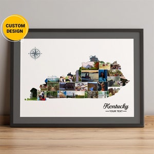 Personalized Kentucky Map, Photo Collage Map Of Kentucky, Kentucky County Map, Kentucky Map Of Cities, Kentucky Usa Map, Map Wall Art
