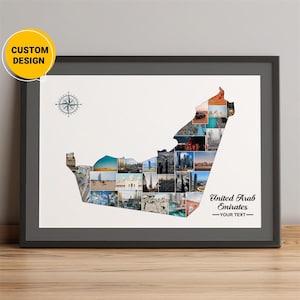 Aangepaste collage kaart Verenigde Arabische Emiraten, collagekaart van de Emiraten, Uni Emirat Arabische kaart muurcollage, unieke cadeaus voor kerst