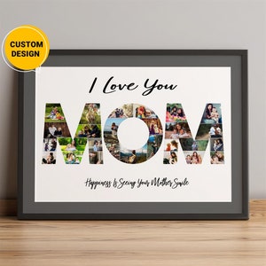 Regalos personalizados para mamás, collage de fotos con letras, regalos para el día de la madre para mamá, buenos regalos para el día de la madre, regalos para madre e hijo, arte para el día de la madre