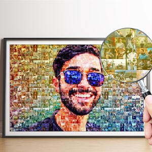 Custom Photo Mosaic Christmas Gift For A Father, Mosaic Collage Father&#39;s Day Gift Customized, Mosaic Picture Best Gift For Father&#39;s Birthday