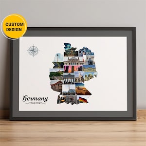 Gepersonaliseerde kaart van Duitsland, fotocollagekaart van Duitsland, kaart van Duitsland in Europa, landkaart van Duitsland, kaart van Duitsland met steden, kaart van de staten van Duitsland