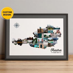 Perosnlized kaart van Oostenrijk, fotocollagekaart van Oostenrijk, Oostenrijk land in wereldkaart geschenken, kaart van Oostenrijk met steden, reiskaart cadeau