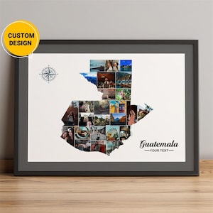 Mapa personalizado de Guatemala, collage de fotos de Guatemala, mapa de Guatemala con imágenes, regalo de mapa de viaje, regalos de mapas personalizados, arte mural con mapas del mundo