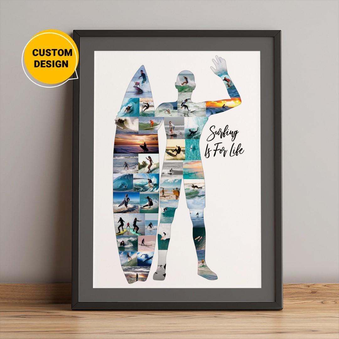 Custom Surfer Photo Collage, Personalized Surf, Gifts for Surfers