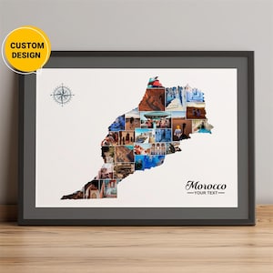 Benutzerdefinierte Marokko Karte, Fotocollage Karte von Marokko, Marokko Landkarte, Marokko Karte Afrika, Weltkarte Wandkunst, bestes Weihnachtsgeschenk
