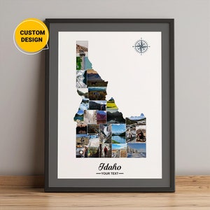 Personalisierte Idaho Karte, Fotocollage Karte von Idaho, Karte der Städte von Idaho, Idaho State Karte, Idaho US Karte Wandkunst, einzigartige Geschenke für Weihnachten