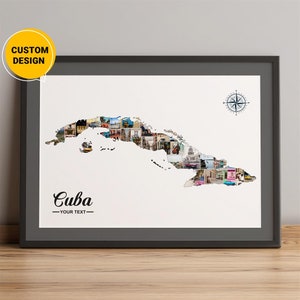 Personalisierte Kuba Karte Foto Collage Geschenke, Kuba Land in der Weltkarte, Kuba Karte Amerika, Karte der Welt Kuba, bestes Weihnachtsgeschenk, Karte Wandkunst