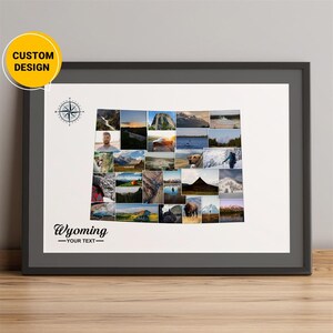 Personalized Wyoming Map, Photo Collage Map Of Wyoming Cities, Map Of Wyoming State, Wyoming On Map Of Usa, Best Christmas Gift Map Wall Art