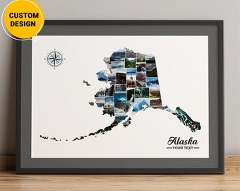 Aangepaste kaart van Alaska fotocollage kaart van Alaska, kaart van Alaska, VS, kaart staat Alaska, kaart van Alaska County, kaart van Alaska met steden, kaart kunst aan de muur