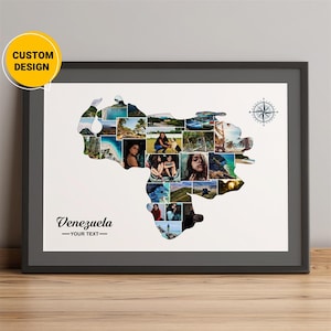 Aangepaste Venezuela kaart fotocollage geschenken, kaart van Venezuela, kaart land van Venezuela, unieke verjaardagscadeaus, Venezuela kaart muurkunst