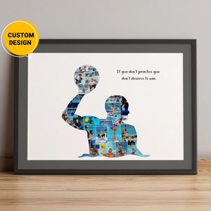 Collage de waterpolo personalizado, regalo de entrenador de waterpolo, arte de chica de waterpolo, arte de fanático de waterpolo, jugador de waterpolo, amante del waterpolo