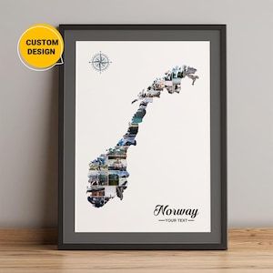 Personalisierte Foto Norwegen Karte, Collage Karte von Norwegen, Norwegen Landkarte, Karte von Norwegen Städte, Norwegen Karte in Europa, Norwegen auf Weltkarte
