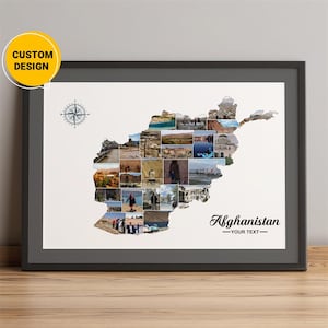 Gepersonaliseerde kaart van Afghanistan, fotocollagekaart van Afghanistan, Afghanistan op wereldkaart, Afghanistan kaart kunst aan de muur, beste kerstcadeau