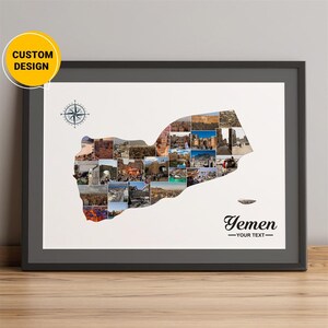 Gepersonaliseerde kaart Jemen, fotocollage landkaart Jemen, kaart Midden-Oosten, Jemen op wereldkaart, Jemen kaart kunst aan de muur, vrienden Jemen cadeau