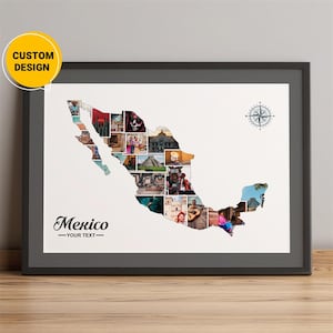 Aangepaste kaart van Mexico, fotocollagekaart van Mexico, kaart van de staten van Mexico, kaart van Mexico-stad, kaart collage Mexicaanse geschenken, wereldkaart kunst aan de muur