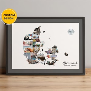 Personalzied Dänemark Karte, Karte von Dänemark Fotocollage Geschenke, Dänemark Karte in Europa, kundenspezifische Weihnachtsgeschenke, Kartencollage Dänemark auf der Karte