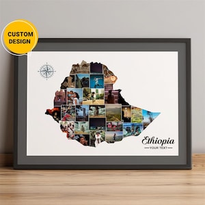 Aangepaste kaart van Ethiopië Afrika, fotocollagekaart van Ethiopië, landkaart van Ethiopië, kaart van Ethiopië op Afrika, kaart van Ethiopië aan de muur