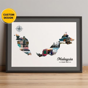 Gepersonaliseerde kaart van Maleisië, fotocollagekaart voor Maleisië, relatiegeschenk Maleisië, landkaart Maleisië, kaart van Maleisië in Azië