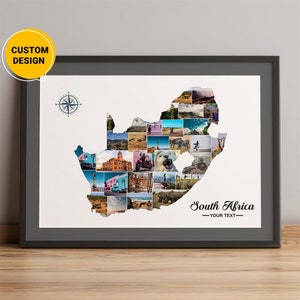 Benutzerdefinierte Karte von Südafrika, Südafrika-Karte Foto-Collage-Geschenke, Afrika-Karte Süd, Karten-Collage südafrikanische Geschenke, Karten-Wand-Kunst