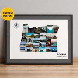 Benutzerdefinierte Mahagoni Karte, Fotocollage Karte von Oregon, Küstenkarte, Mahagoni Karte mit Städten, Mahagoni Karte mit Städte, bestes Weihnachtsgeschenk