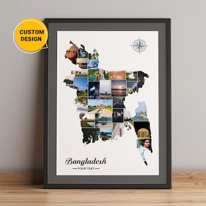 Personalisierte Foto Bangladesch Karte, Bildcollage Karte von Bangladesch, Bangladesch Landkarte, Asien Bangladesch Karte Collagenkunst, Kartenwandkunst