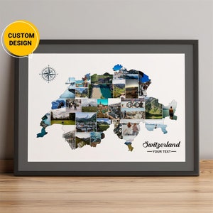 Personalisierte Schweiz Karte, Fotocollage Karte der Schweiz, Schweizer Landkarte, Schweiz Karte Europa, Schweiz Städte Karte Wandkunst