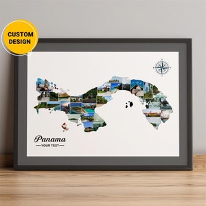 Aangepaste Panama-kaart, fotocollagekaart van Panama, Panama City Beach-kaart, Panama-landkaart, kaartcollage kerstcadeau, wereldkaart kunst aan de muur