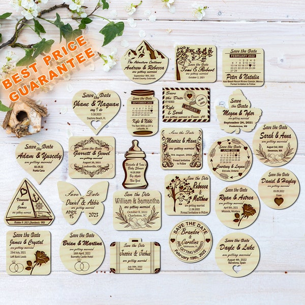 Save The Date Magnet Wedding Wooden Custom Personalized Unique Invitation Heart Leaf Tree Boat Mountain Calender Quinceañera