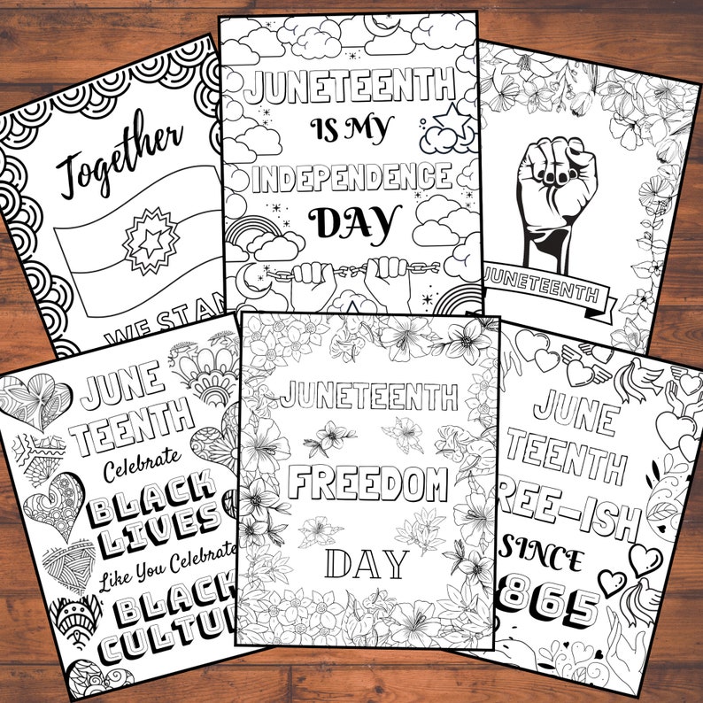 juneteenth coloring pages pack of 6 celebrate freedom day