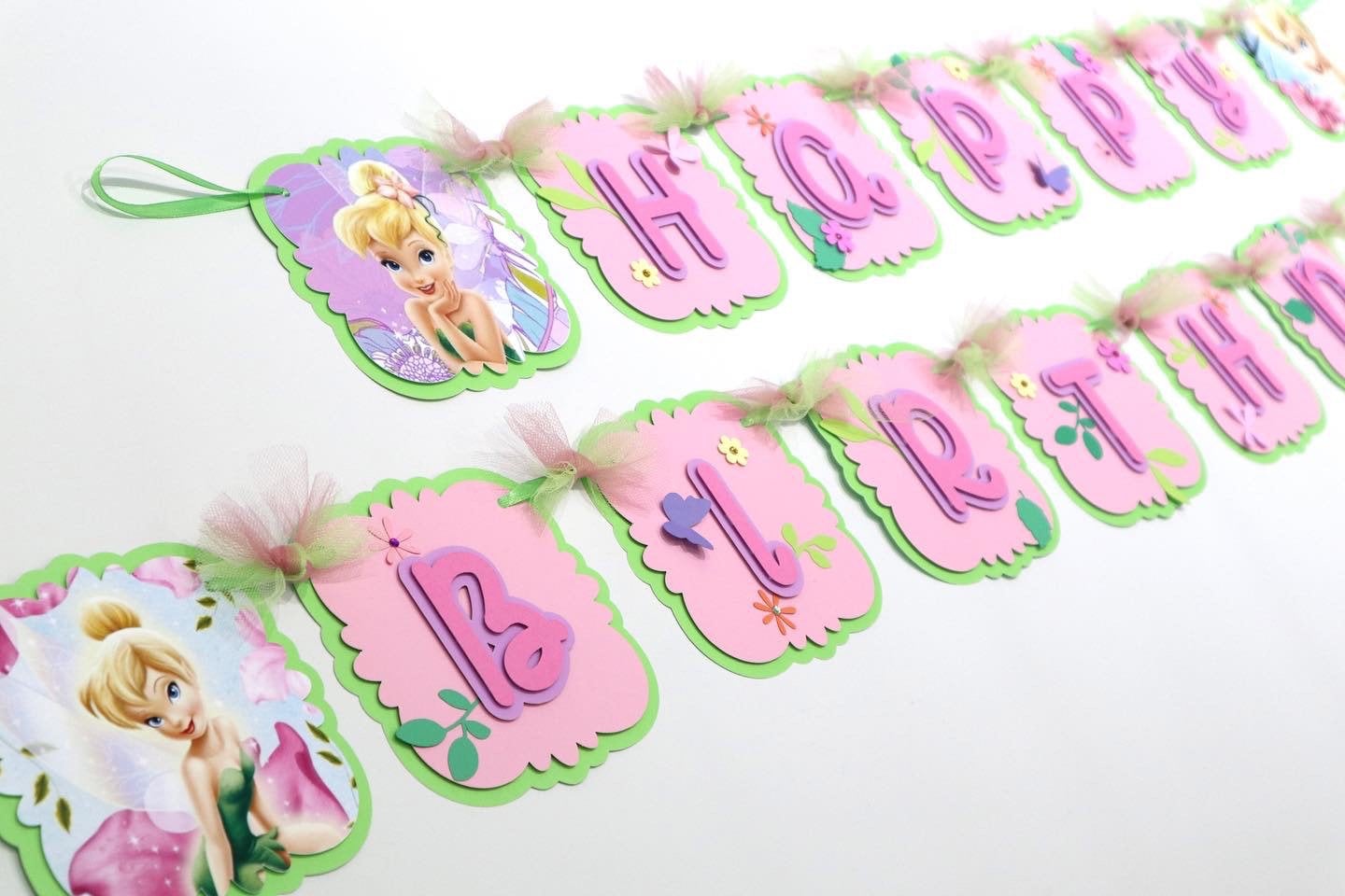 Tinkerbell Fairies Inspired Birthday Banner Cupcake Toppers