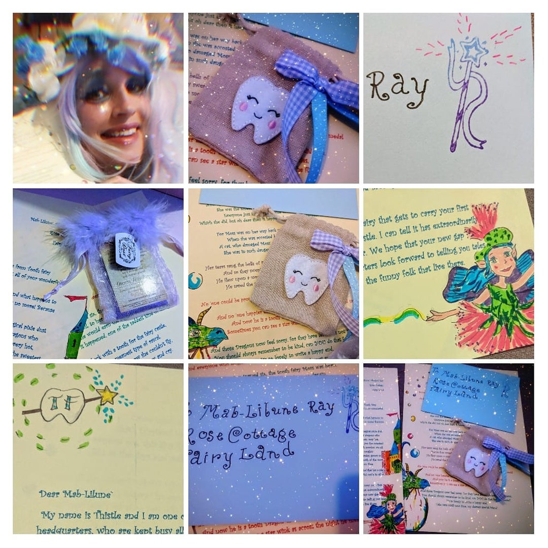 Tooth Fairy Package, Includes 4 Personalised Tooth Fairy Letters & Tales , a Tooth Pouch, Hand