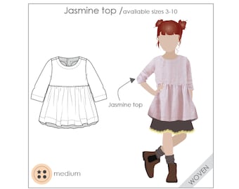 Girls top button back - PDF pattern, pdf kids pattern, sewing pattern, girls sewing pattern, children PDF pattern , kids PDF pattern