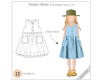 Vestido Niña- Patrón PDF, patrón de costura, para niñas, patrón de costura pdf, vestido con bolsillos, patrón PDF niños, patrón PDF niños