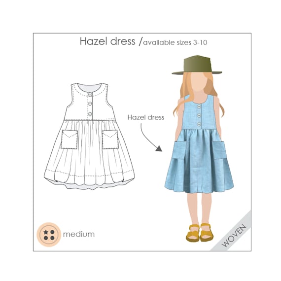 Girls Dress- PDF  pattern, sewing pattern, for girls, pdf sewing pattern, dress with pockets, children PDF pattern , kids PDF pattern